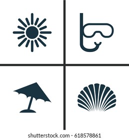 Sun Icons Set. Collection Of Conch, Sunny, Parasol And Other Elements. Also Includes Symbols Such As Sun, Beach, Tube.