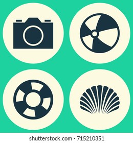 Sun Icons Set. Collection Of Lifesaver, Balloon, Video And Other Elements. Also Includes Symbols Such As Circle, Shell, Sea.