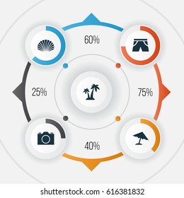 Sun Icons Set. Collection Of Parasol, Video, Trees And Other Elements. Also Includes Symbols Such As Shorts, Trees, Beach.