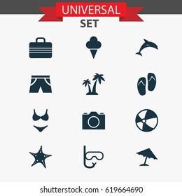 Sun Icons Set. Collection Of Star, Tube, Sweets And Other Elements. Also Includes Symbols Such As Mammal, Suit, Parasol.