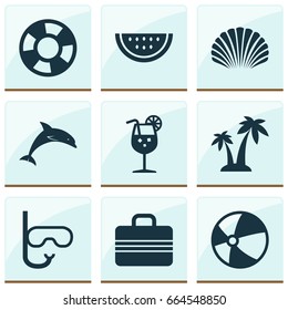 Sun Icons Set. Collection Of Tube, Mammal, Melon And Other Elements. Also Includes Symbols Such As Shell, Valise, Ball.