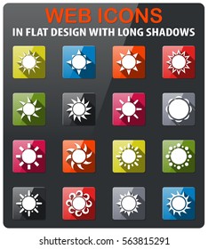 sun icons set in flat design with long shadow
