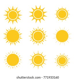 Sun icons set. Flat design. Vector.