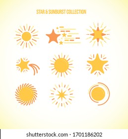 sun icons set. Flat shining symbols collection. Daylight logos