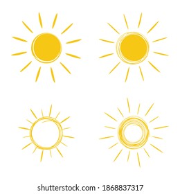 Conjunto de iconos de Sun. Dibujo manual al estilo de doodle.