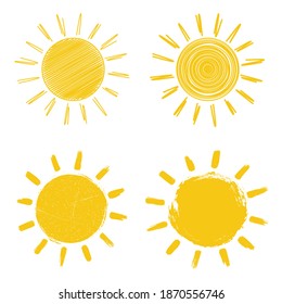 Sun icons set. Hand drawing in the style of doodle.