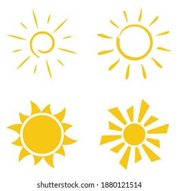 Sun icons set. Hand drawing in the style of doodle.