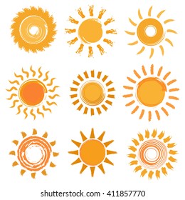 Sun icons set. Hand drawn illustration. Vector illustration.