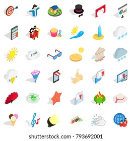 Sun icons set. Isometric style of 36 sun vector icons for web isolated on white background