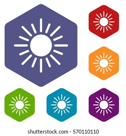 Sun icons set rhombus in different colors isolated on white background