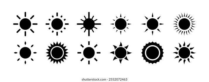 Conjunto de ícones da Sun. Estilo de Silhueta. Ícones de vetor