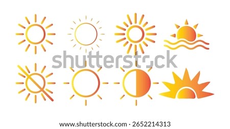Sun icons set. solar isolated icon, sunshine, sunset collection, summer. Victor illustration eps10