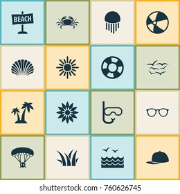 Sun Icons Set With Spectacles, Board, Skydiving And Other Floral Elements. Isolated Vector Illustration Sun Icons.