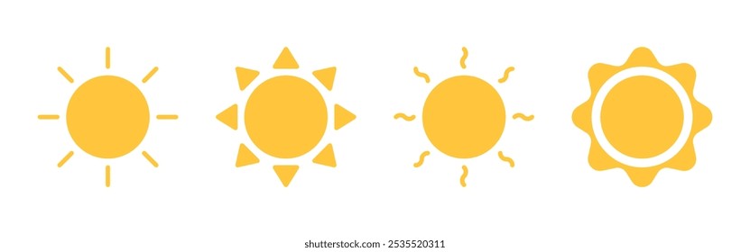 Conjunto de iconos de sol. Sol, resplandor solar, salida del sol, luz del sol. Ilustración vectorial.