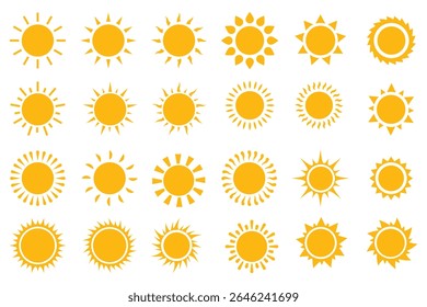 Sun icons set. Sunshine, sunlight, sunburst icon set. Sun simple icons collection.