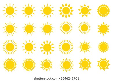 Sun icons set. Sunshine, sunlight, sunburst icon set. Sun simple icons collection.