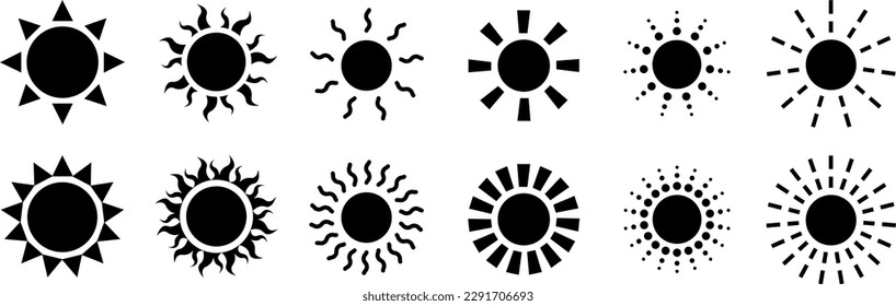 Sun Icons set. Vector illustration sun rays