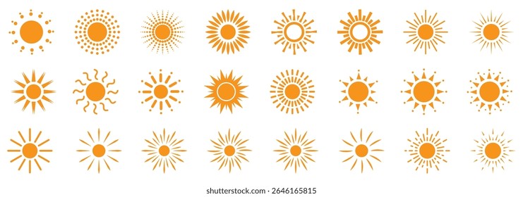 Sun Icons set. Vector illustration sun rays