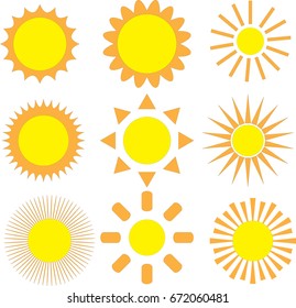 Sun icons set, vector illustration