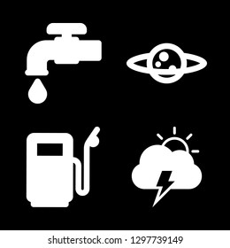 sun icons set with water, electric storm day weather symbol and planet vector set
