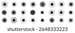 Sun icons set. Sun weather symbol collection. Sunshine, sunlight, sunburst icon set. Solar energy. Vector illustration . 