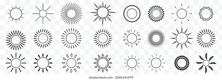 Sun icons set. Sun weather symbol collection. Sunshine, sunlight, sunburst icon set. Vector icons EPS 10
