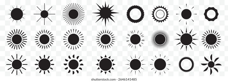 Sun icons set. Sun weather symbol collection. Sunshine, sunlight, sunburst icon set. Vector icons EPS 10