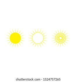 Sun icons set. Yellow vector illustration and white background