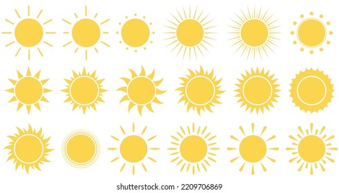 Sun icons. Shine sun ray set. Vector illustration. Eps 10.