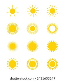 sun icons, simple icon set, collection, vector illustration
