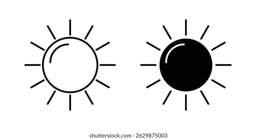 Sun icons solid and thin line.