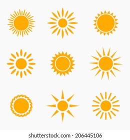 Sun icons or symbols collection. Vector illustration
