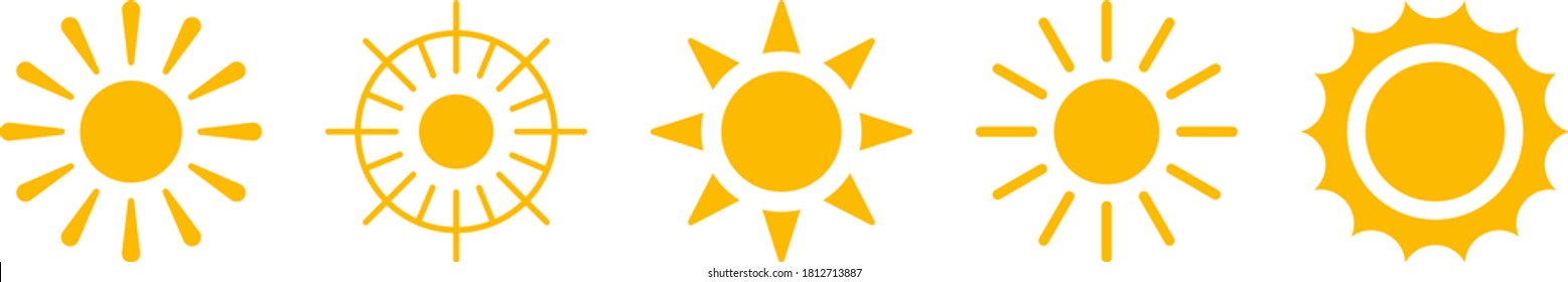 Sun icons symbols silhouette orange on white background