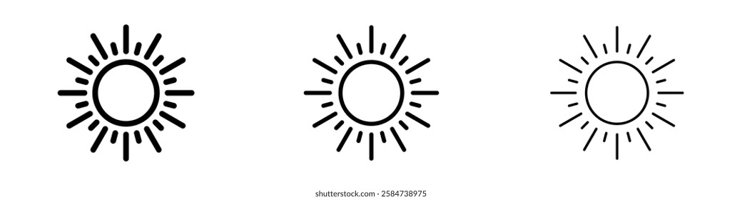 Sun icons in three different stroke lines