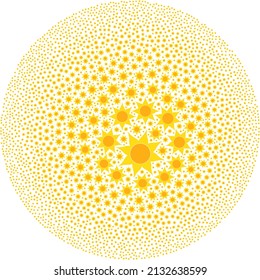 Sun icons are united into ball group. Sun icon bubble composition. Abstraction round bubble mosaic designed with sun icons.