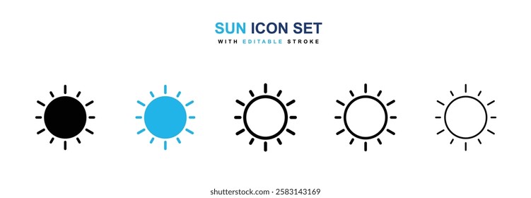 Sun icons vector collection in black and blue colors on white background