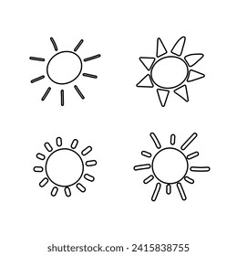 Sun icons vector doodles contour set silhouette isolated on white background.