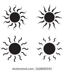 Sun icons. Sun vector icon set in black color isolated set. Sunset icon collection. Yellow sun star icons. Vector illustration .