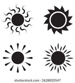 Sun icons. Sun vector icon set in black color isolated set. Sunset icon collection. Yellow sun star icons. Vector illustration .