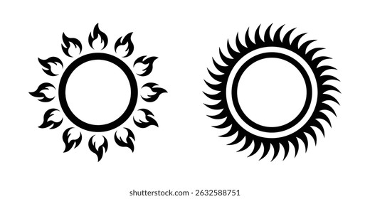 Ícones do Sun. Ícone de vetor do sol definido em preto. Ícone solar de verão isolado no fundo branco. Design plano. Ilustração vetorial, eps 10
