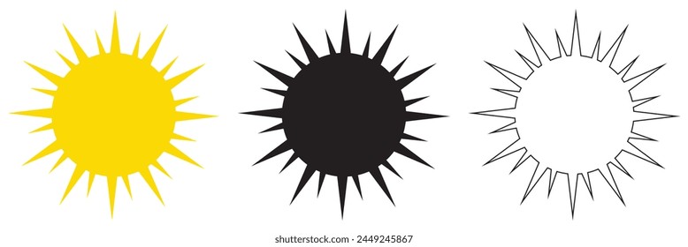 Iconos de sol Vector aislado sobre fondo blanco. Rayo de sol brillante puesto. Signo del Vector del sol. Colección de iconos de puesta de sol. Arte Abstractas, Ilustración vectorial. EP 10