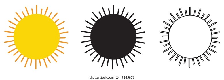 Iconos de sol Vector aislado sobre fondo blanco. Rayo de sol brillante puesto. Signo del Vector del sol. Colección de iconos de puesta de sol. Arte Abstractas, Ilustración vectorial. EP 10