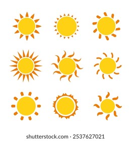  Sun Icons vector isolated on white