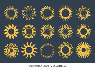 Vector de iconos de sol aislado. Brilla al atardecer. Ilustración vectorial de sol