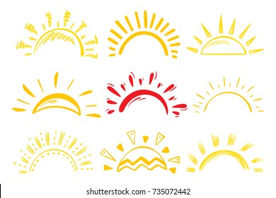 Sun Icons Vector Set. Doodle Different Suns