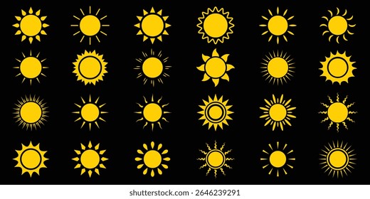 Ícones do Sun. Vetor solar definido. Ícone solar de verão isolado no fundo branco. Design plano. conjunto de ícone do sol. Ícone de luz solar de verão. sol para ícones web. solar isolado ícone de luz solar vetor. Design - eps 10.