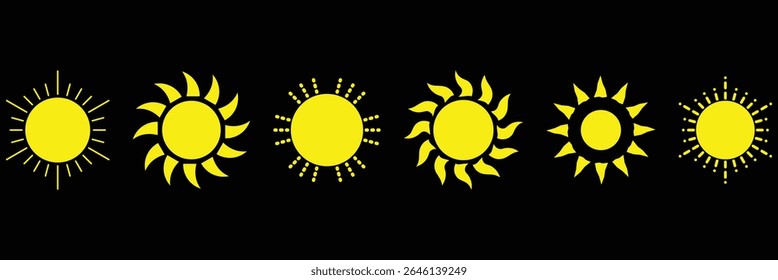 Sun icons vector. Shine sun ray set. Sunshine vector sign. Sunset icon collection. Abstract art EPS 10