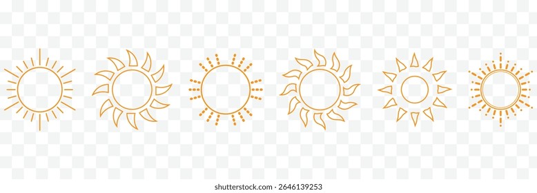 Sun icons vector. Shine sun ray set. Sunshine vector sign. Sunset icon collection. Abstract art EPS 10