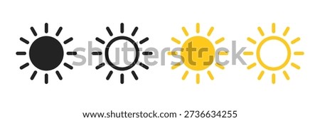 Sun icons vector. Shine sun ray set. Sunshine vector sign. Sunset icon collection