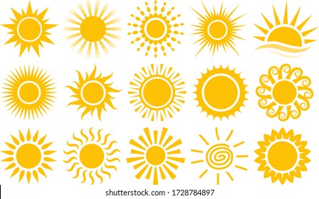 ดวงอาทิตย์ไอคอนเวกเตอร์ชุดสัญลักษณ์